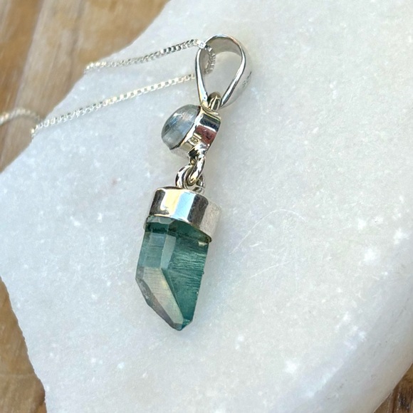 Aqua Aura Quartz & Moonstone Necklace - Picture 10 of 16